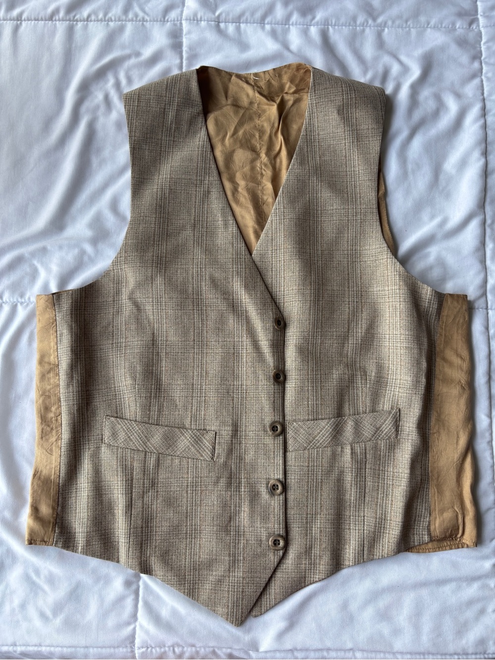 Classic Men's Tailored Vest in Light Brown Plaid
